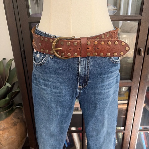 Buckle, Boho Brown Leather and Antique Brass Belt size 34 main image 5